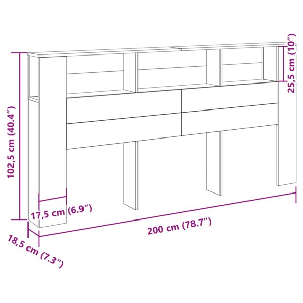 vidaXL Hlavová skrinka Čierny Dub 200x18,5x104,5 cm – Obrázok 9