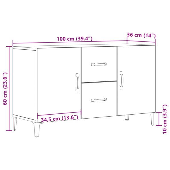 vidaXL Čierny dubový sideboard - 100 x 36 x 60 cm - Vyrobený z technického dreva – Obrázok 11