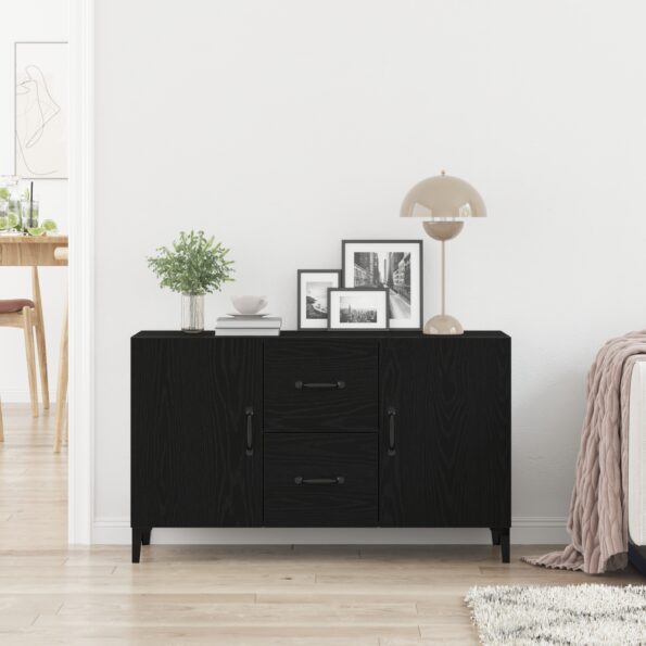 vidaXL Čierny dubový sideboard - 100 x 36 x 60 cm - Vyrobený z technického dreva – Obrázok 4