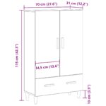 vidaXL Highboard Čierny dub 70 x 31 x 115 cm Kompozitné drevo – Obrázok 12