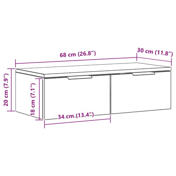 vidaXL Čierny dubový nástenný cabinet 68x30x20 cm vyrobený z vysokokvalitného dreva – Obrázok 11