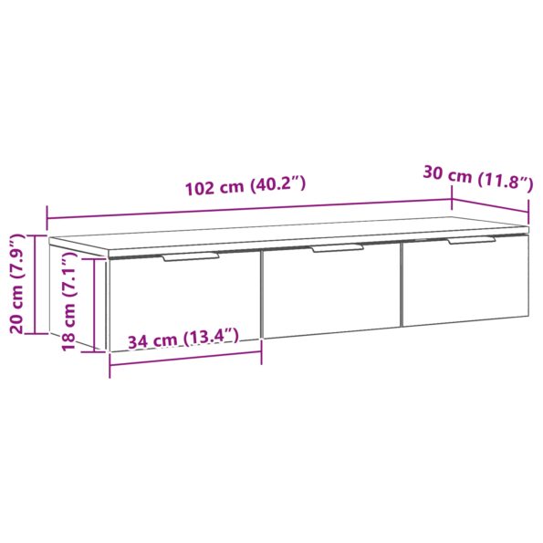 vidaXL Čierny dubový nástenný kabinet 102x30x20 cm vyrobený z kompozitného dreva – Obrázok 11