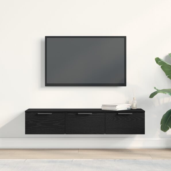 vidaXL Čierny dubový nástenný kabinet 102x30x20 cm vyrobený z kompozitného dreva – Obrázok 4