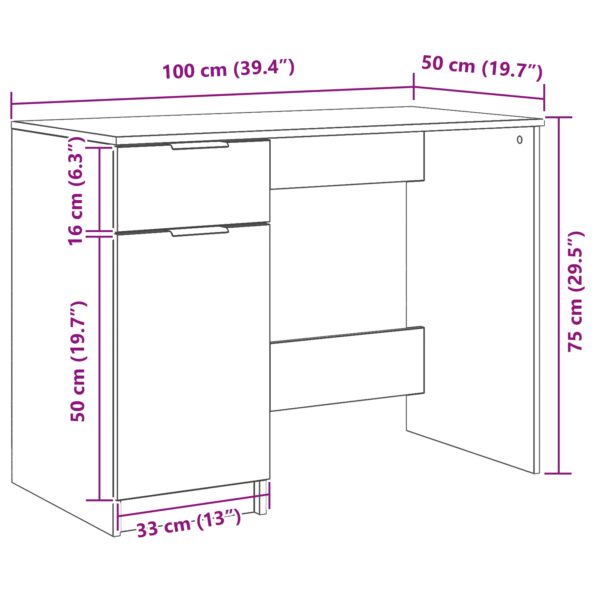 vidaXL Čierny dubový stôl - 100x50x75 cm - Vyrobený z kompozitného dreva – Obrázok 11