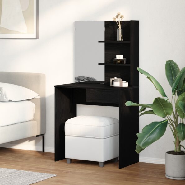 862782_1.jpg vidaXL Čierny dubový toaletný stolík so zrkadlom - 74.5 x 40 x 141 cm – Obrázok 1