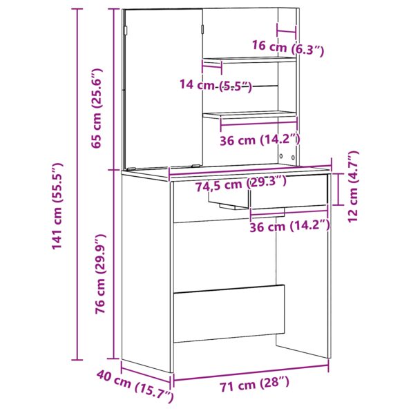 862782_11.jpg vidaXL Čierny dubový toaletný stolík so zrkadlom - 74.5 x 40 x 141 cm – Obrázok 11