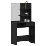 vidaXL Čierny dubový toaletný stolík so zrkadlom - 74.5 x 40 x 141 cm – Obrázok 3