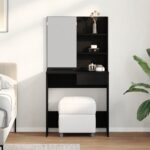vidaXL Čierny dubový toaletný stolík so zrkadlom - 74.5 x 40 x 141 cm – Obrázok 4