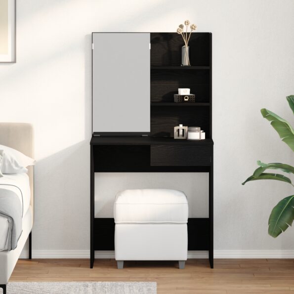 862782_4.jpg vidaXL Čierny dubový toaletný stolík so zrkadlom - 74.5 x 40 x 141 cm – Obrázok 4