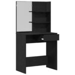 vidaXL Čierny dubový toaletný stolík so zrkadlom - 74.5 x 40 x 141 cm – Obrázok 5