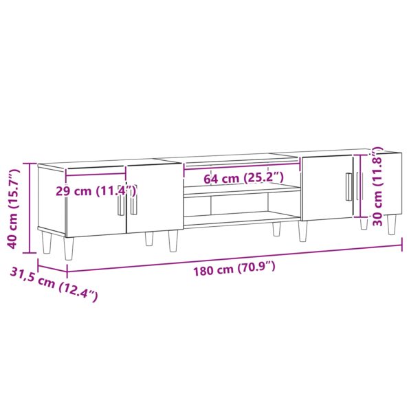 vidaXL TV skrinka čierna dub 180x31,5x40 cm z inžinierskeho dreva – Obrázok 10