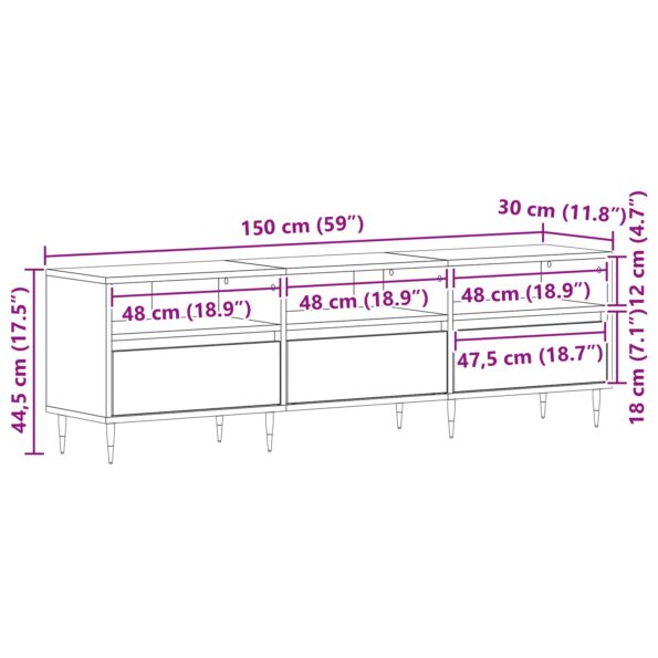 vidaXL TV skriňa čierny dub 150x30x44,5 cm z laminátu – Obrázok 11