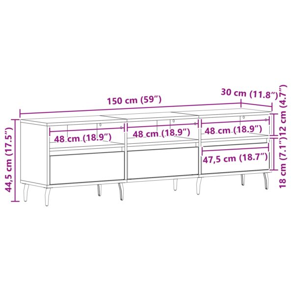 vidaXL TV skrinka čierny dub 150x30x44,5 cm kompozitné drevo – Obrázok 11