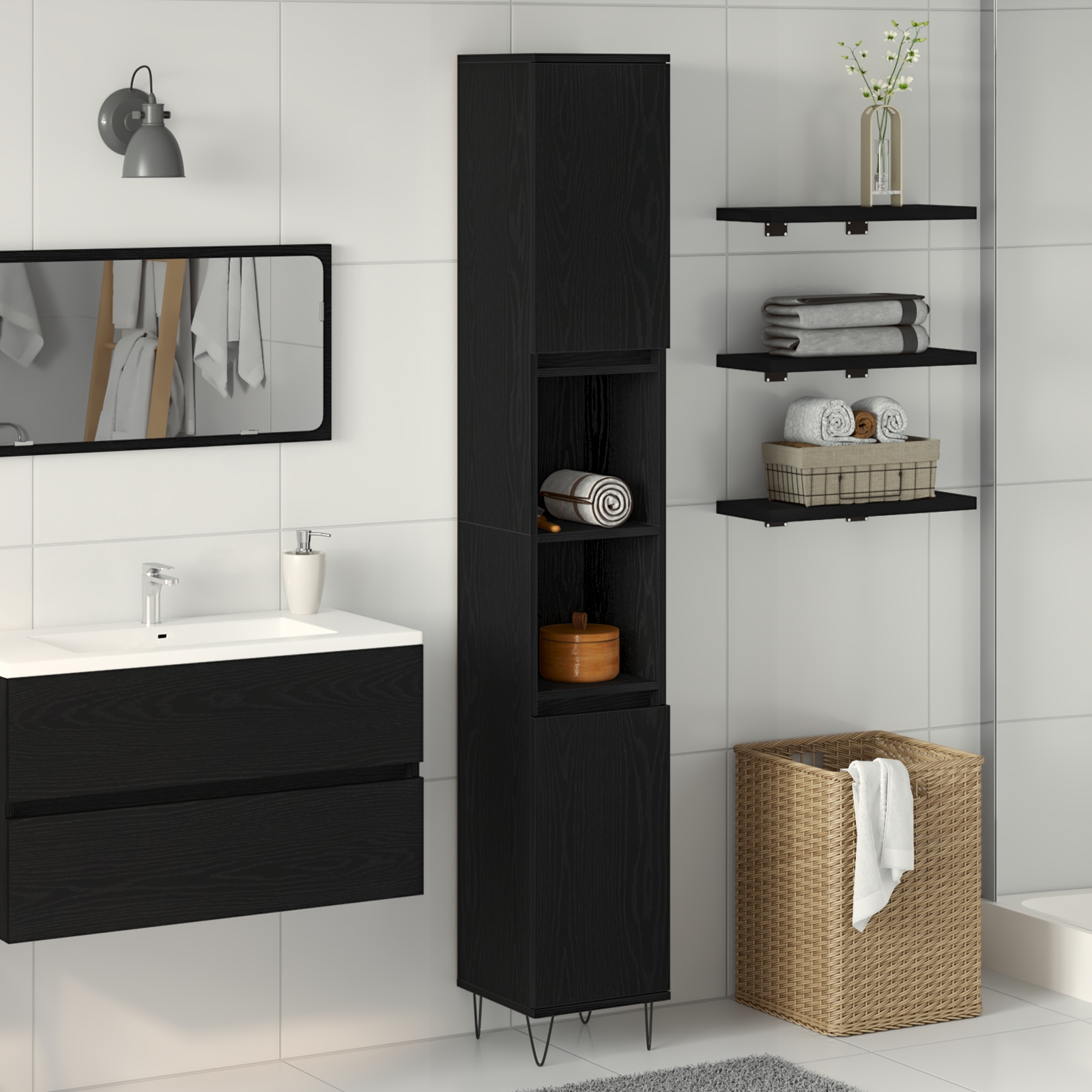 862882_1.jpg vidaXL Kúpeľňová skriňa Čierny dub 30 x 30 x 190 cm Kompozitné drevo – Obrázok 1
