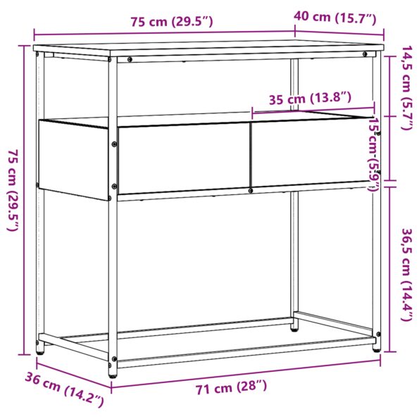 vidaXL Konzolový stôl Staré drevo 75x40x75 cm Engineered Wood a ocel – Obrázok 8