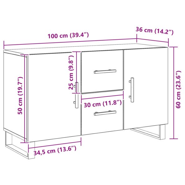 vidaXL Bočný stolík Čierny Dub 100x36x60 cm Umelé drevo – Obrázok 11
