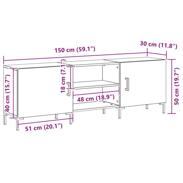 vidaXL TV Skrinka Čierna Dub 150x30x50 cm Zariadené Drevo – Obrázok 10