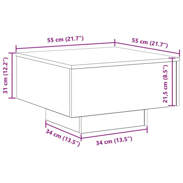 vidaXL Konferenčný stolík s LED svetlami Čierna Dub 55x55x31 cm – Obrázok 11