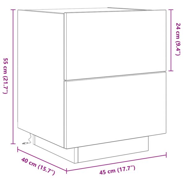 vidaXL Nočný stolík s LED svetlami, Artisan Dub, 45x40x55 cm – Obrázok 12