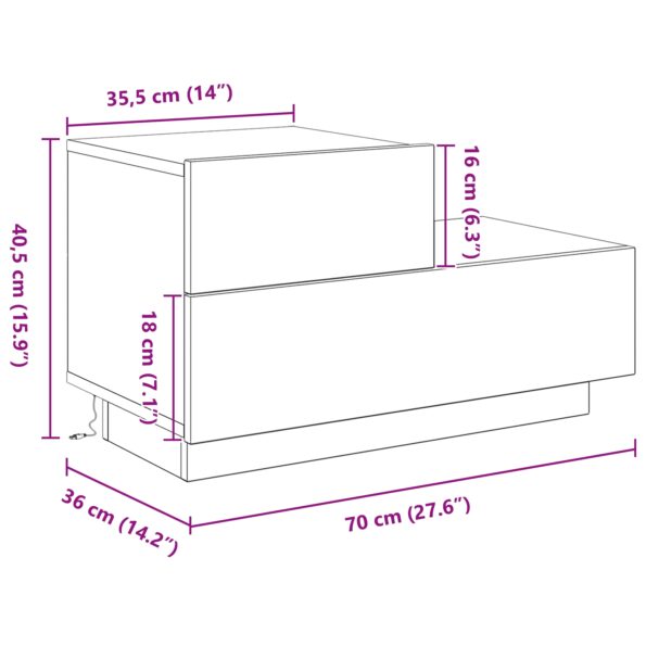 vidaXL Nočný stolík s LED osvetlením Čierny Dub 100x36x49 cm – Obrázok 12