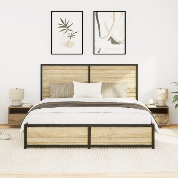 vidaXL Nočné stolíky s LED svetlami 2 ks Artisan dub 40x39x37 cm – Obrázok 5