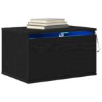 vidaXL Nočné stolíky s LED svetlami 2 ks Nástenné čierne dubové – Obrázok 3