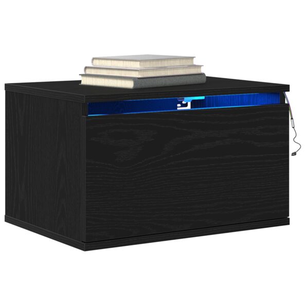 vidaXL Nočné stolíky s LED svetlami 2 ks Nástenné čierne dubové – Obrázok 3