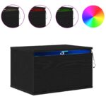 vidaXL Nočné stolíky s LED svetlami 2 ks Nástenné čierne dubové – Obrázok 4