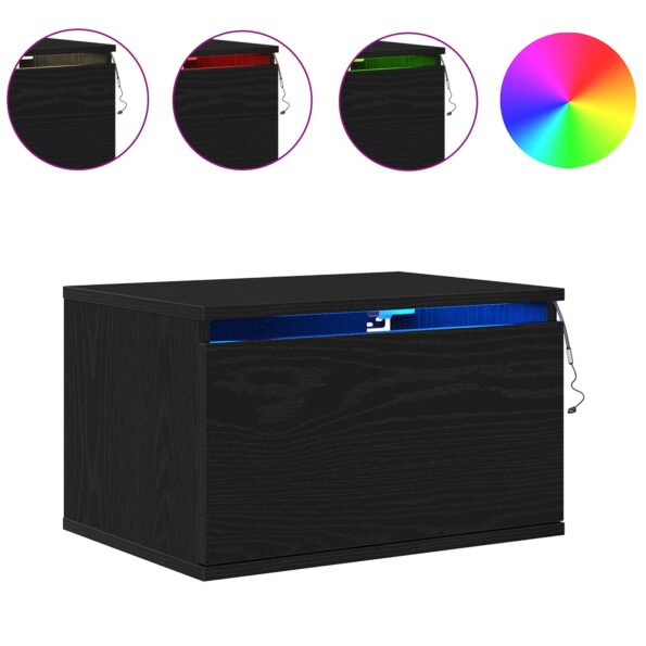 vidaXL Nočné stolíky s LED svetlami 2 ks Nástenné čierne dubové – Obrázok 4