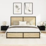 vidaXL Nočné stolíky s LED svetlami 2 ks Nástenné čierne dubové – Obrázok 5