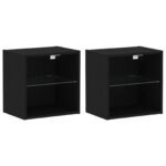 vidaXL Floating Shelf with LED Light 2 pcs Čierna 40 x 28,5 x 40 cm – Obrázok 2