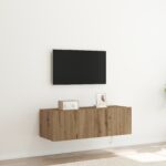 vidaXL TV nástenná skrinka s LED osvetlením Artisan Oak 100x35x31 cm