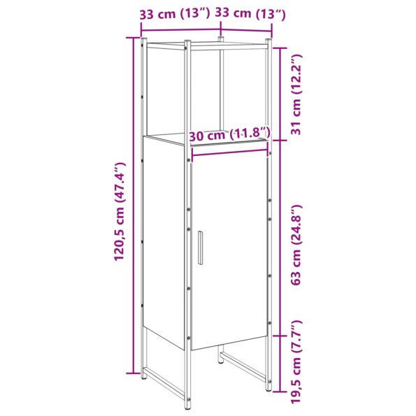 vidaXL Kúpeľňová skrinka Čierna Dub 33x33x120,5 cm Kompozitné drevo – Obrázok 12