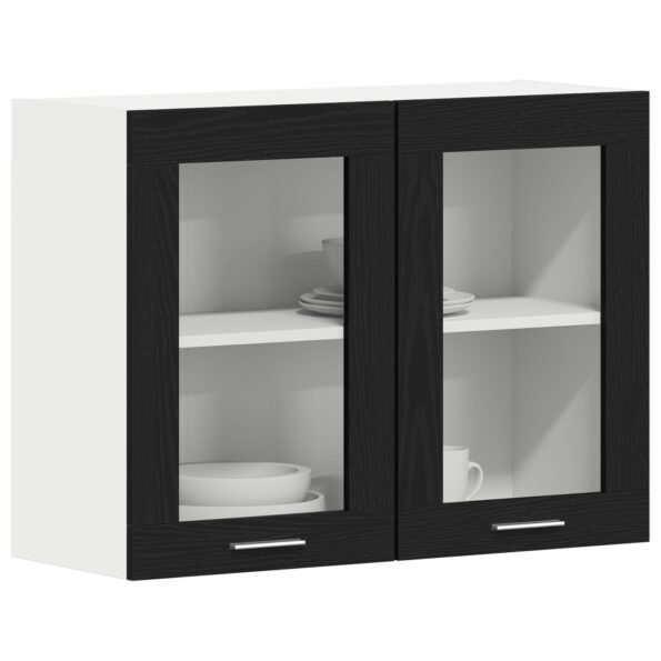 vidaXL Čierny dubový visiaci sklenený kabinet 80x31x60 cm vyrobený z kompozitného dreva – Obrázok 3