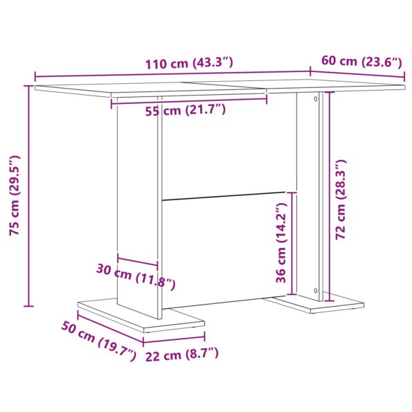 vidaXL Jedálenský stôl Biela 110 x 60 x 75 cm Kompozitné drevo – Obrázok 9