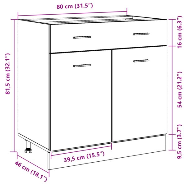 vidaXL Skrinka s zásuvkou v čiernej dubovej farbe, 80x46x81.5 cm, vyrobená z kompozitného dreva – Obrázok 12