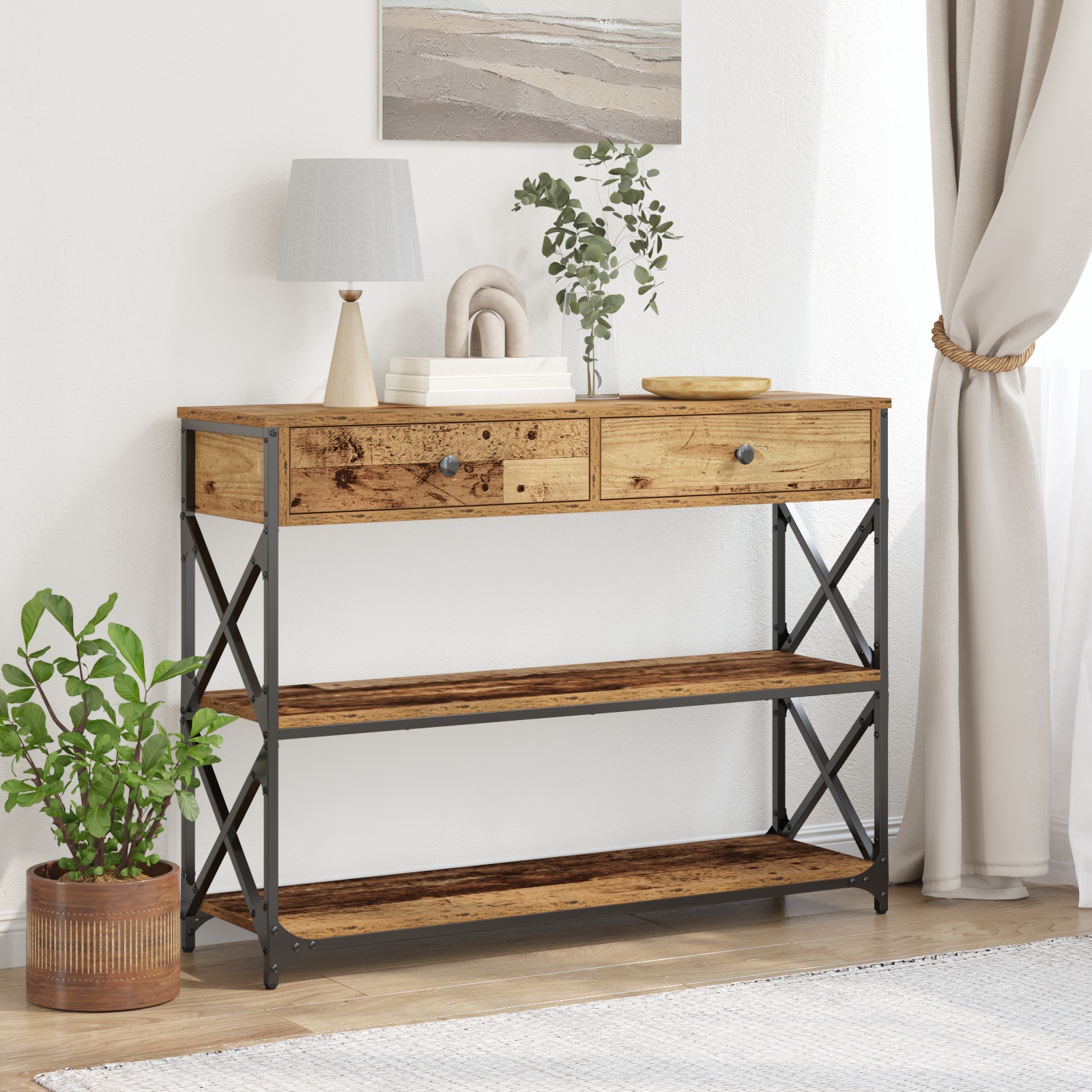 863527_1.jpg vidaXL Konzolový stôl so zásuvkou Staré drevo 100 x 28 x 75 cm – Obrázok 1