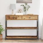 vidaXL Konzolový stôl so zásuvkou Staré drevo 100 x 28 x 75 cm – Obrázok 4
