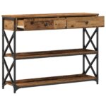 vidaXL Konzolový stôl so zásuvkou Staré drevo 100 x 28 x 75 cm – Obrázok 5
