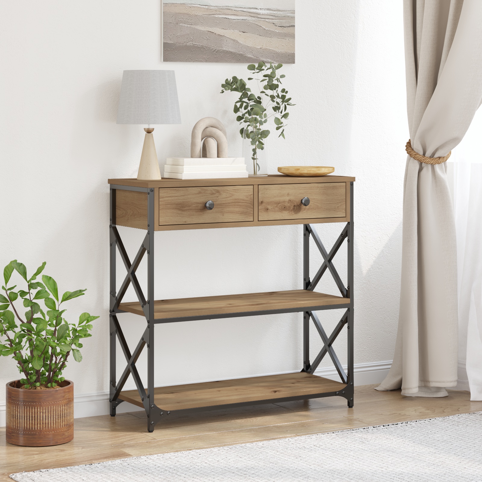 863536_1.jpg vidaXL Konzolový stôl so zásuvkou dub artisan 75 x 28 x 75 cm – Obrázok 1