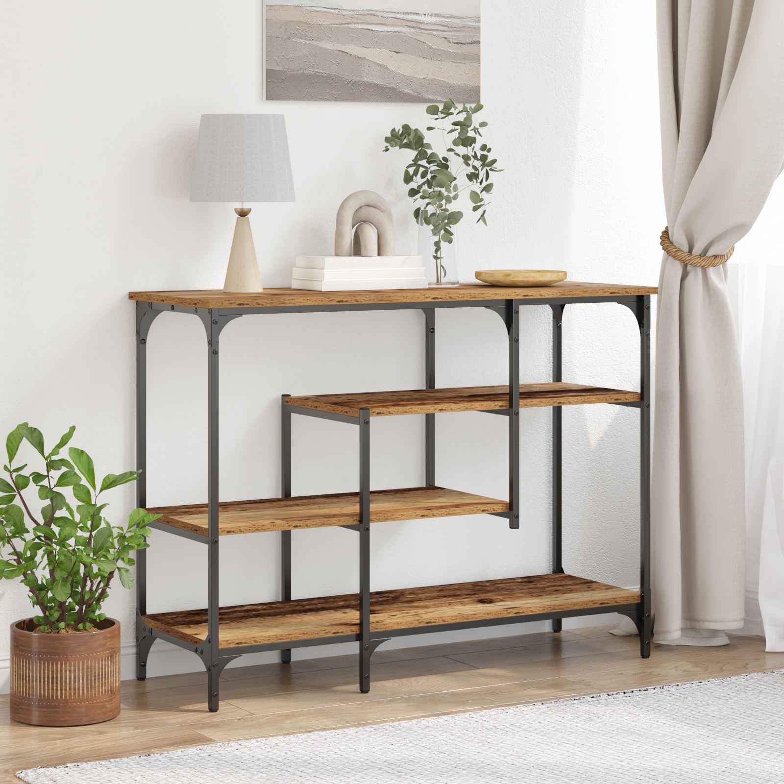 863559_1.jpg vidaXL Konzolový stôl s poličkou Staré drevo 100 x 35 x 75 cm – Obrázok 1