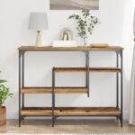 vidaXL Konzolový stôl s poličkou Staré drevo 100 x 35 x 75 cm – Obrázok 4
