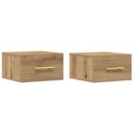 vidaXL Nočné stolíky 2 ks na stenu, Dubový masív 35x35x20 cm – Obrázok 2