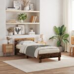 vidaXL Rám postele s LED svetlami Staré drevo 90x200 cm Zhotovené z drevnej hmoty