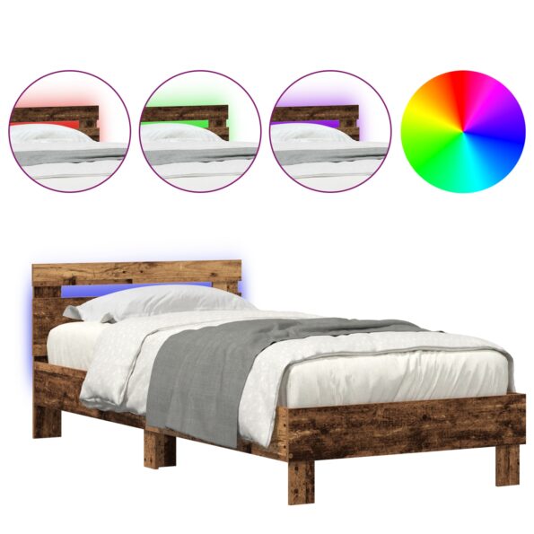 vidaXL Rám postele s LED svetlami Staré drevo 90x200 cm Zhotovené z drevnej hmoty – Obrázok 4
