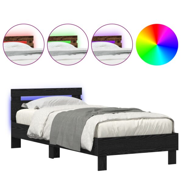 vidaXL Postel s LED svetlami Čierna Dub 75x190 cm Zosilnené drevo – Obrázok 4