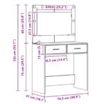 Zrkadlový toaletný stolík s LED svetlami Hnedý dub 78,5x41x135 cm – Obrázok 12