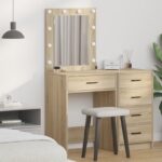 vidaXL Toaletný stolík s LED svetlami, dubové drevo 50x41x135 cm