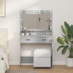 vidaXL Toaletný stôl s LED osvetlením, sivá Sonoma, 79x41x135 cm