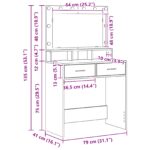 vidaXL Toaletný stôl s LED osvetlením, sivá Sonoma, 79x41x135 cm – Obrázok 12